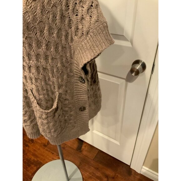 Angel of the North Anthropologie Tan Cable Knit Cowlneck Poncho, Size XS/S - Picture 3 of 6